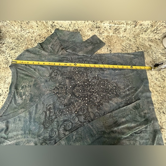 Green Source Y2K Studded Embelished V Neck Paisley Tunic Top Rock Grunge Size L - Picture 9 of 9